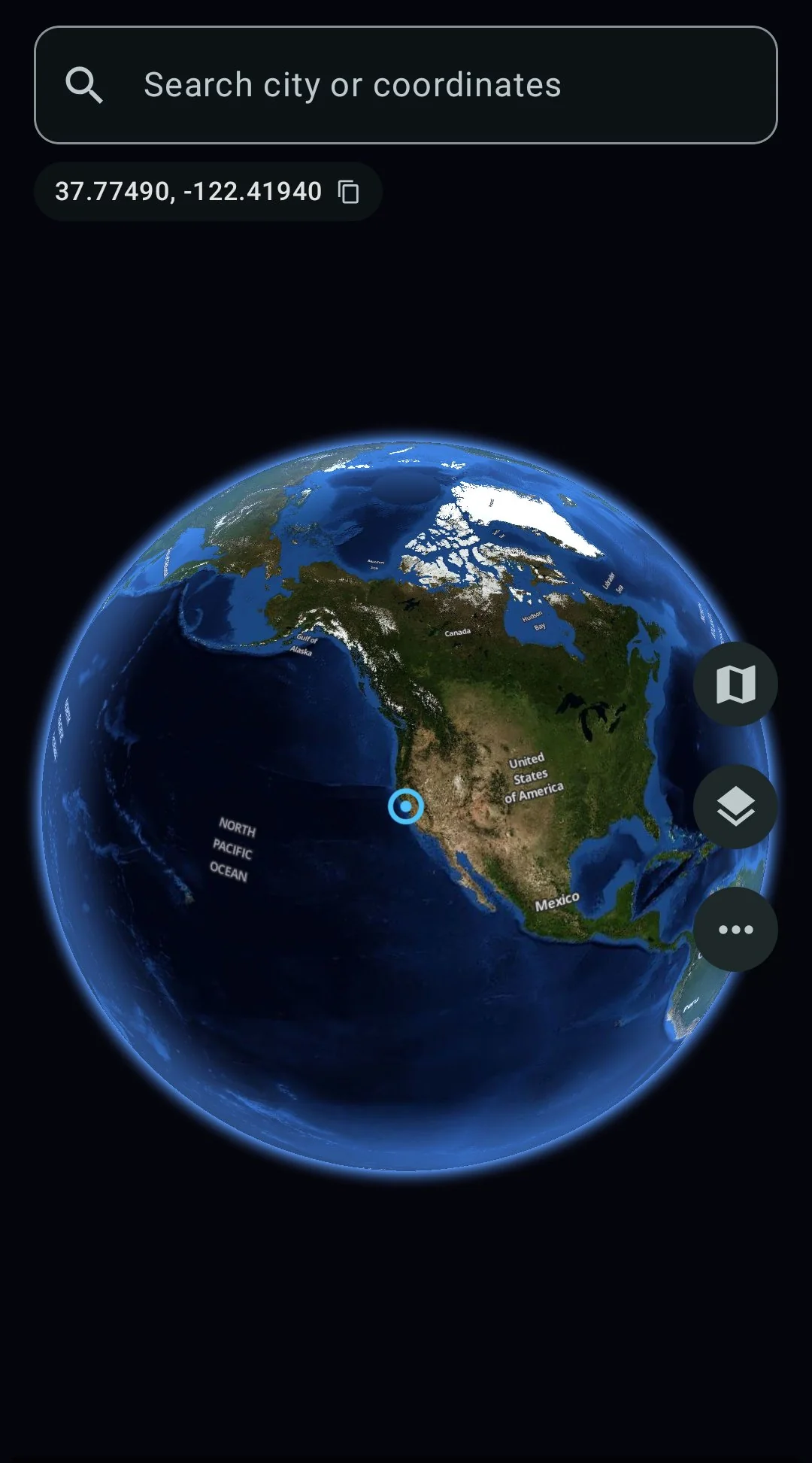 3D satellite globe with city search